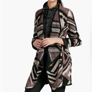 LUCKY BRAND Womens Draped Cardigan Sweater Size Small Intarsia Knit Purple Black